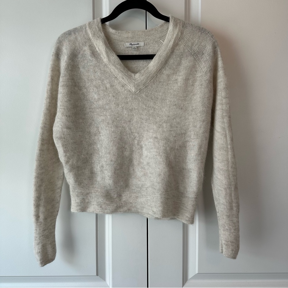 Madewell Women’s Alpaca Blend V-Neck Sweater Cream (Size S)